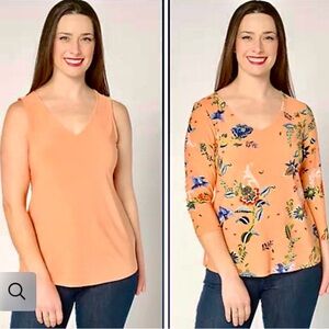 Women’s Attitudes by Renee Como Jersey Two Pack Tops BlouseOrange floral   Large